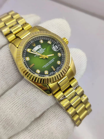 RLX oyster perpetual Day/Date Gold Diamond Chain Green Dial