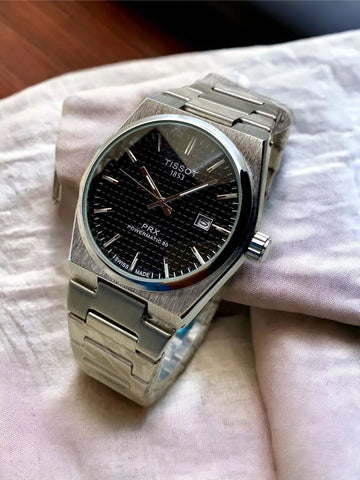 Tissot PRX Silver Stainless Steel Black Dial Quartz Watch