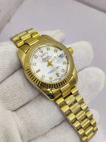RLX oyster perpetual Day/Date Gold Diamond Chain White Dial